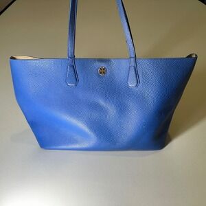 Tory Burch Handbag‎ Purse Large Blue Leather Pebble Grain Designer Gold Hardware